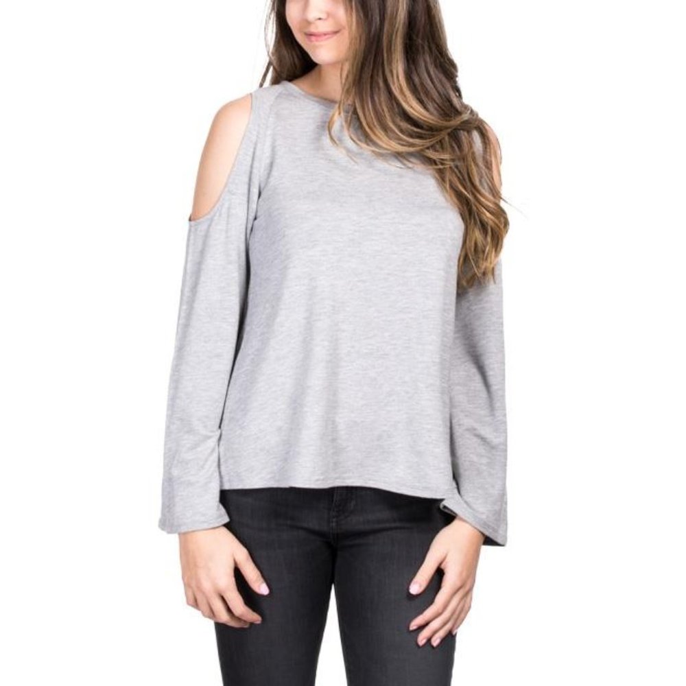BB Dakota cold shoulder gray bell sleeve top